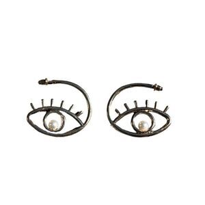 Gold & Pearl Eye Earrings New